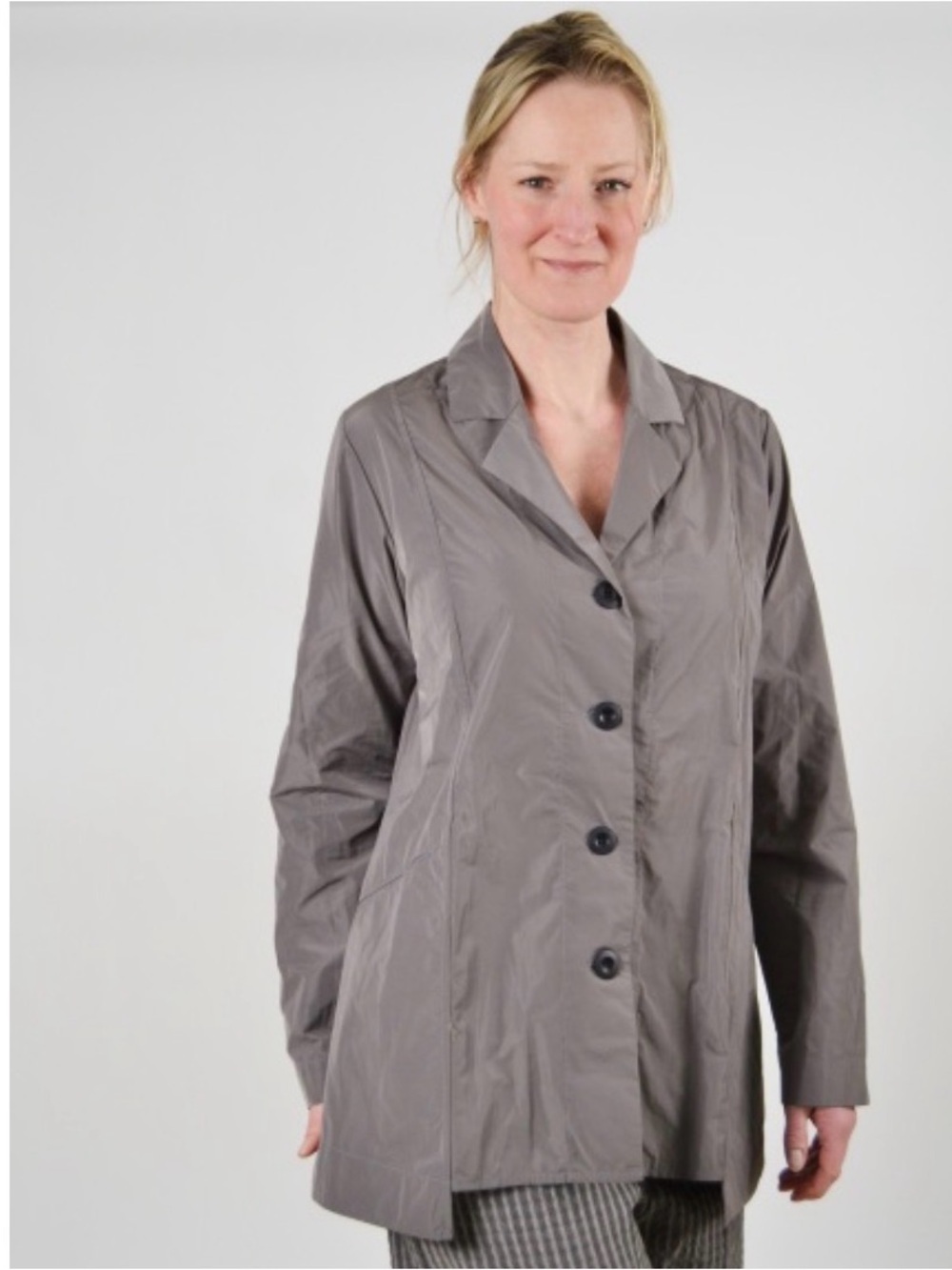 Sun Kim Crinkle Phoenix Boyfriend Jacket Steel Grey Size Large EUC